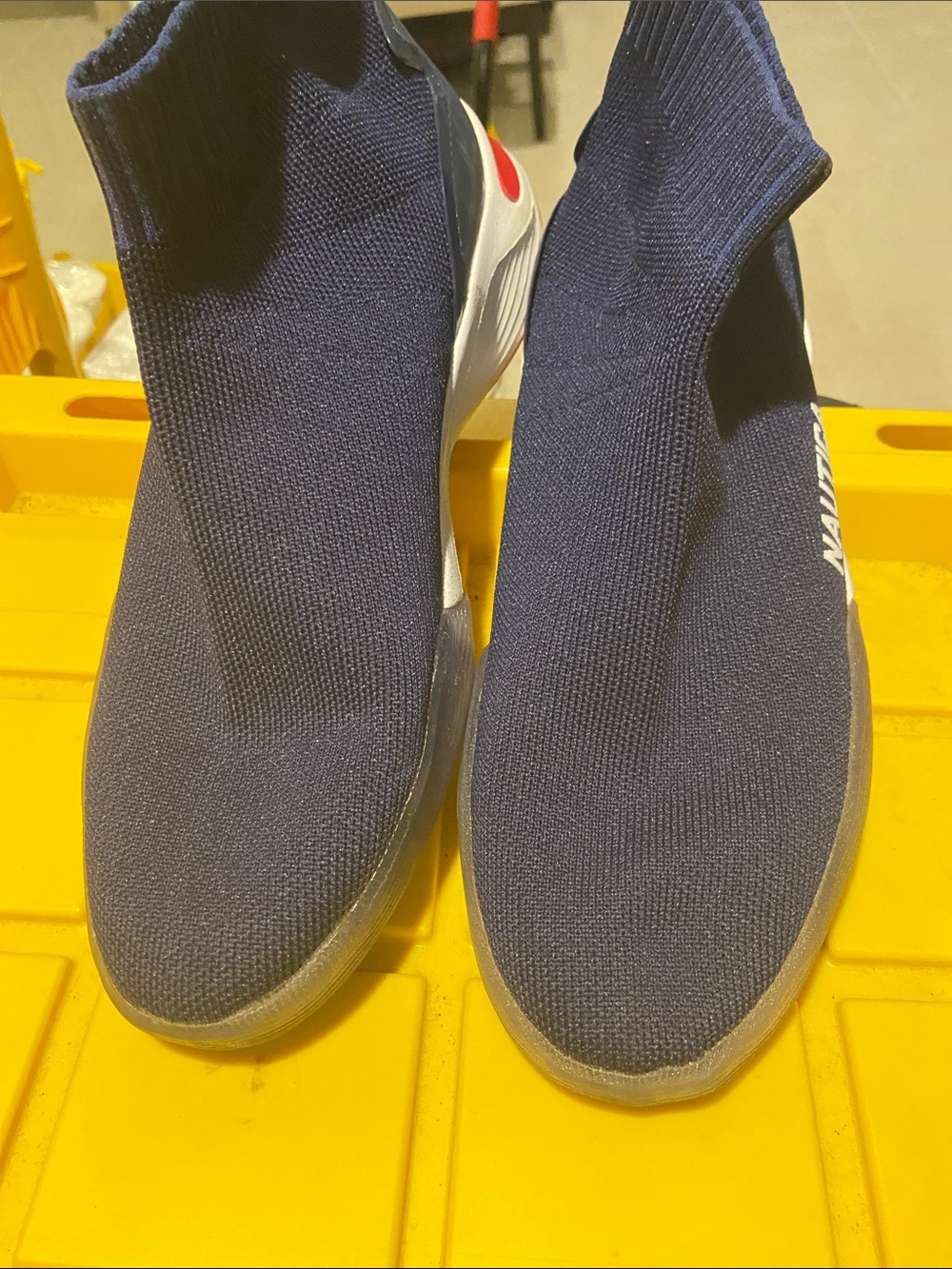Nautica Men's Navy Knit Slip-On Sock Sneakers with White Branding - Picture 2 of 3
